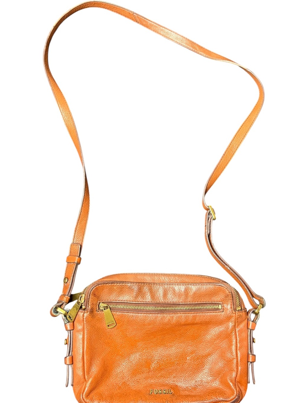 Fossil Vintage Orange Genuine Leather Crossbody Bag 8x6 Gold Hardware